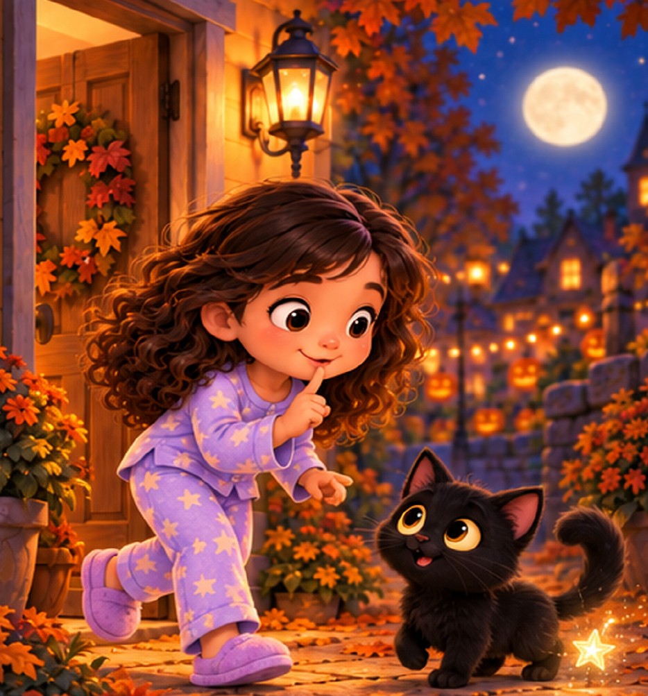 Luna tiptoes beside a quiet black cat